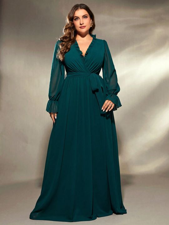 Mgiacy%20%20plus%20size%20V-neck%20irregular%20cross%20folding%20wood%20ear%20lace%20chiffon%20long%20sleeve%20dress%20Evening%20gown%20Ball%20dress%20Party%20dress%20-%20Image%204