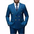 Men Double Breasted Suit Black Slim Fit High Quality Wedding Costume Party Prom Gold Button Male Suits.
