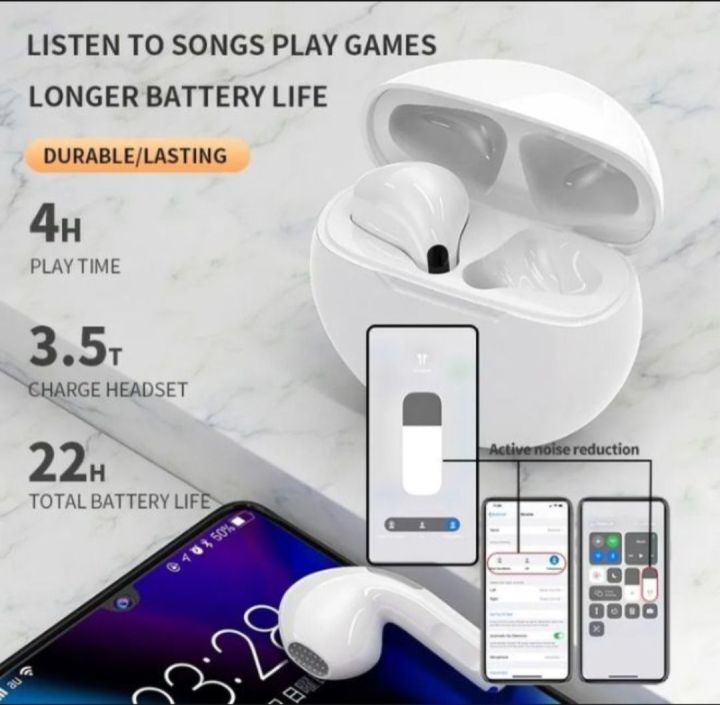 Air Pro 6 TWS Wireless Headphones Bluetooth Earphone Earbuds Bass Headset Sport Earpiece With Mic - Hight bass sund best for phne call