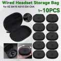 1-10PCS Wired Earphones Storage Bag Universal Wired Headphones Carrying Case PU Storage Box Organizer Bag for KZ BA10 AS10 ES4. 
