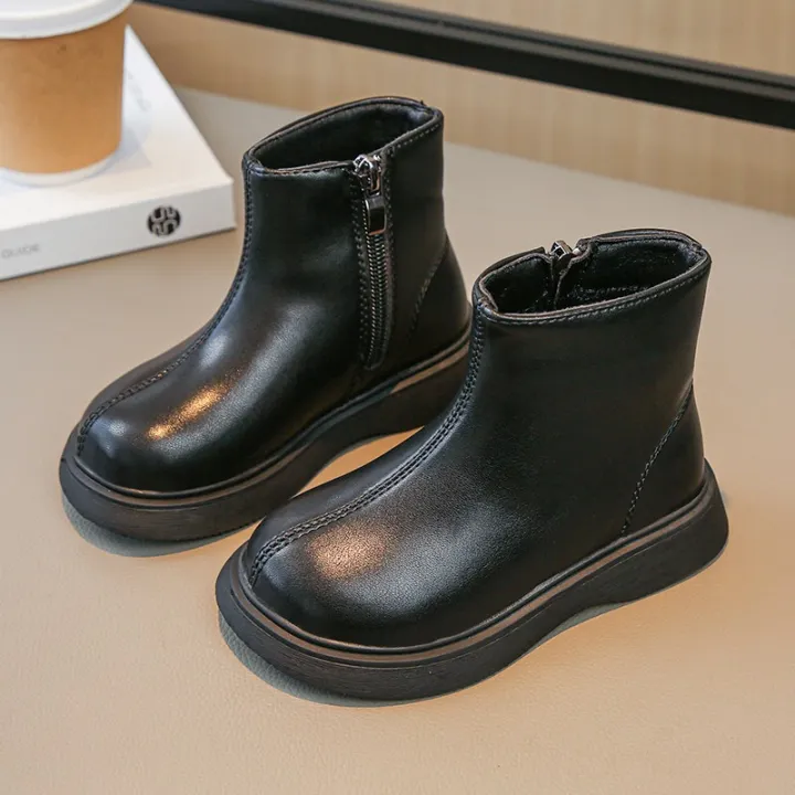 Children%20Fashion%20Boots%20Simple%20Girls%20Ankle%20Boot%20Black%20Kids%20Short%20Leather%20Boots%20Side%20Zipper%20Thick%20Bottom%20Autumn%20Winter%202024%20New%20-%20Image%204