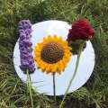 Crochet Handmade Artificial Flowers: Rose, Sunflower, Tulip, Lavender. Customised In Any Colour. For Home Decor, 1 Piece. Valentines Day DIY Bouquet. 