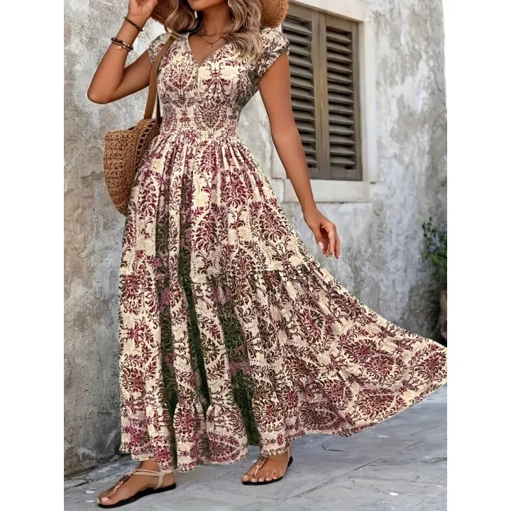 Plus%20Size%20Women's%20Bohemian%20Floral%20Print%20V-Neck%20Short%20Sleeve%20Dress%20Oversized%20Ruffled%20Skirt%20For%20Women%20Casual%20A-line%20Long%20Dresses%20-%20Image%203