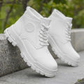 Men's Fashionable All-Season White Motorcycle Boots Autumn Winter Outdoor Hiking Mountaineering Shoes Durable Comfortable.