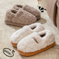 Cotton slippers women's winter new style bag heel home warm and non slip plush cotton shoes for men wearing outside. 