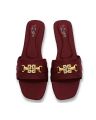Gold Buckle Flat Sandal For Women, Crystal Slide Chappal Shoes,  Ladies Fancy Comfortable Footwear, Black Mehroon. 