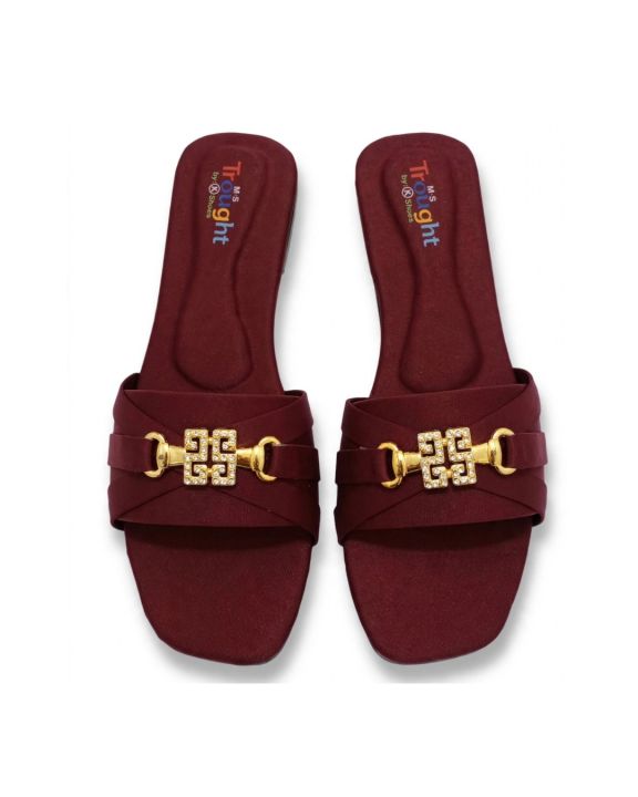 Gold%20Buckle%20Flat%20Sandal%20For%20Women,%20Crystal%20Slide%20Chappal%20Shoes,%20%20Ladies%20Fancy%20Comfortable%20Footwear,%20Black%20Mehroon%20-%20Image%203