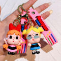 Cute Powerpuff Girls Figure Keychain Anime Cartoon Keyring Jewelry Pendent Car Key Accessories Ornament Toy Xmas Gift for Kids. 