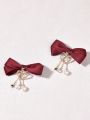Fashion 2 Pcs Bow Tie Hairpin For Girl With Metal Heart and Golden Pearl Baby and Lady Silk Hair Headpiece For Daily Dressing. 