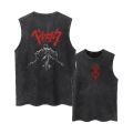 Summer Men's Retro Printed Washed Cotton Vest Muscle Gym Sleeveless Workout T Shirts Fashion Running Beach Loose Cutoff Tees.