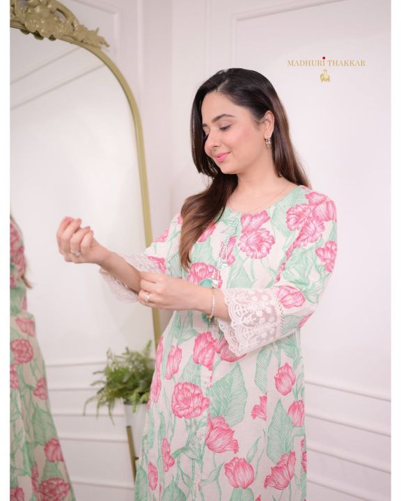 Pink%20Green%20A%20Line%20Cotton%20Kurta%20Set%20-%20Image%203