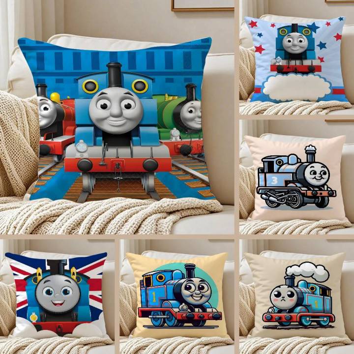 Thomas The Train Square Pillow Case Anti-dustmite Pillowcase Invisible zipper silky short plush Sofa cushion cover