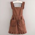 Lovely Cotton Lace Aprons Waterproof Cross Back Cooking Aprons Large Pockets Cute Art Painting Apron for Florist Shop. 
