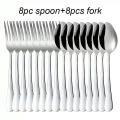 16pcs Stainless Steel Tableware Fork and Spoon Set, Economy Set Fork and Spoon, Suitable for Restaurants, Parties and Families.
