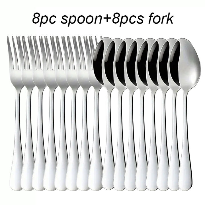 16pcs Stainless Steel Tableware Fork and Spoon Set, Economy Set Fork and Spoon, Suitable for Restaurants, Parties and Families