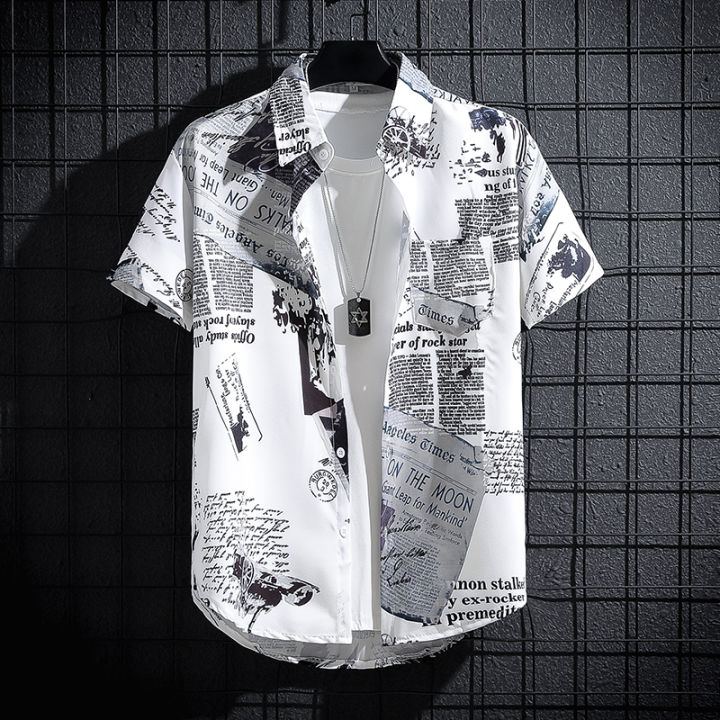 Men's Printed Shirt Seaside Vacation Casual Top Large Size Oversized Beach Clothing