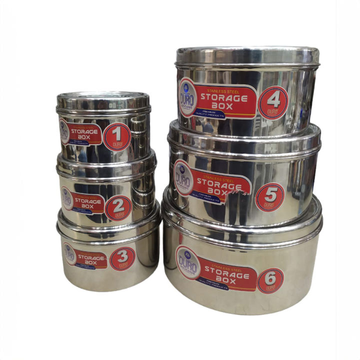 Duro Stainless Steel Stackable Round Food Storage Containers Set of 7 Sizes