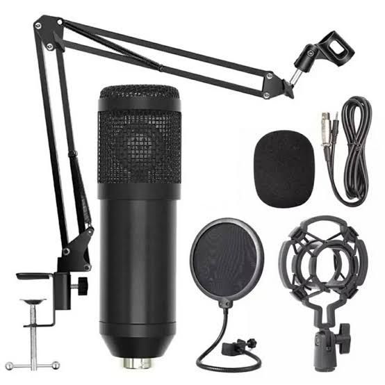 Bm 800 Condensor Microphone (Full Black) Kit with Pop Filter & Arm Scissor Stand