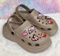 New Girls Fashion EVA Rubber Platform Crocs | High Heel Soft Sole Sandals with Cartoon Charms. 