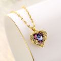 Colorful Heart of Ocean Crystal Pendant Titanium Steel Necklace For Girls.