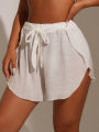 Cover Pants Ups Wrap Up Shorts Swimsuit Cover Ups Casual Hollow Out Frenulum Elastic Waist Short Pants Lounge Shorts Swimwear. 