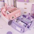 Large Capacity Pencil Case Organizer - Multi-Compartment Desktop Storage for School & Office Supplies ( Pink/Purple/Black). 