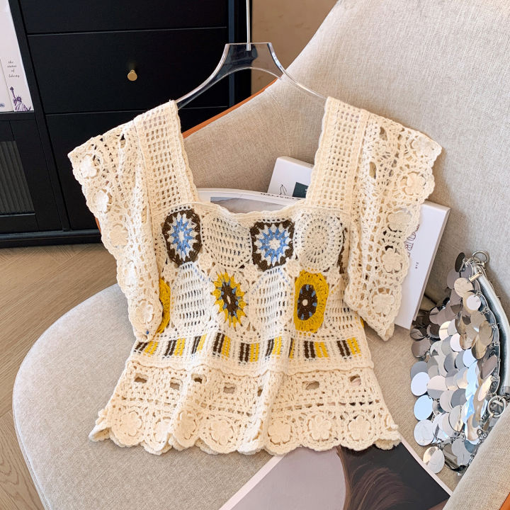 Granny%20Square%20Top%20Crochet%20Knit%20Sheer%20Embroidery%20Lace%20Square%20Neck%20Blouse%20Summer%20Women%20Teengirl%20Fairycore%20Cottagecore%20Outfit%20-%20Image%205