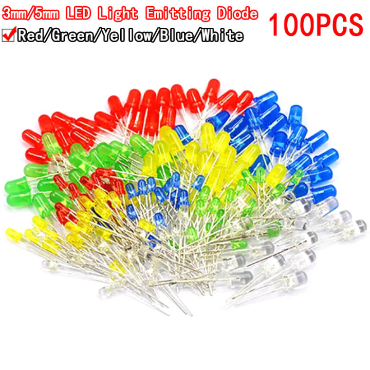 100pcs 3mm 5mm LED Light White Yellow Red Green Blue Assorted Kit DIY ...