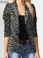 ZANZEA Oversized Button Up Outwears Women OL Blazer Fashion Ladies Office Suits 2025 Spring Summer Female Leopard Lapel Coats. 