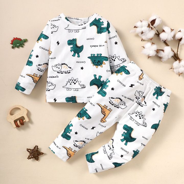 6 Months to 3 Years Baby Boy Spring&Autumn Clothing Set Cute Dinosaur Print Long Sleeved Top+Pants Toddler Boy Casual Clothing