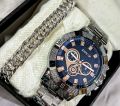 Men's Watch Set -Top Fashion Creative Luxury  Round Silver Large  Dial  Analoge Stainless steel Braclete Wstch+Cuban Link Heavy Chain Braclets For Men/Boys -Positif Men's Business Watch with Braclet. 