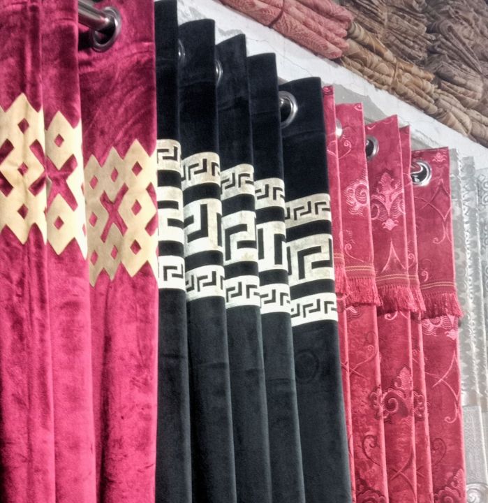 Black Curtains 2PC Velvet Fabric Nice Quality, 8 Feet Length, 4.5 Feet Width, Fancy Curtains For Door And Window, Color And Stuff Guaranteed,,