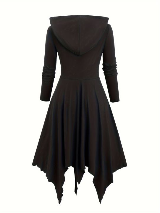 European%20and%20American%20Fashion%20Plus%20Size%20Long%20Sleeve%20Gothic%20Lace-Up%20Hooded%20Irregular%20Dress%20Pure%20Black%20Handkerchief%20Hem.%20-%20Image%202