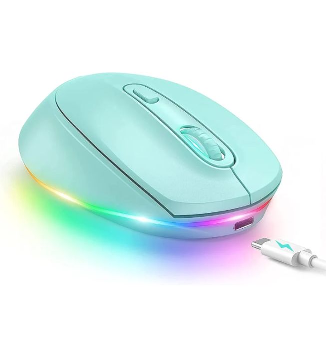 Mouse Seenda IWG-FGM LED Bluetooth mouse 3 mode silent rechargeable mouse multi device compatible BT 5.0/BT 3.0/2.4ghz compatible with laptop,pc, windows, android upto 2400Dpi light green color