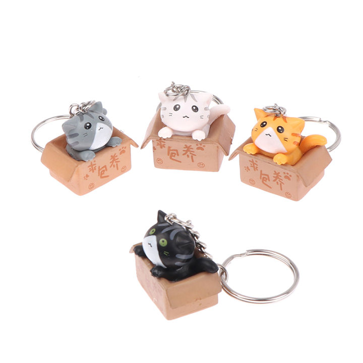 Cute Little Carton Box Cat Keychain For Women Men Personality Letter Take Me Away”Key Ring Funny Animal Handbag Car Key Holder