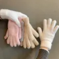 Fashion Winter Mink Velvet Five Finger Gloves Plush Warm Cold-proof Gloves Women Outdoors Cycling Solid Color Wistiti Mittens.