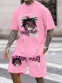 Men's round neck casual summer T-shirt, printed with cartoon characters and letter patterns, lightweight and breathable short sl.