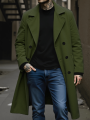 New Autumn/Winter Thickened Double-Breasted Woolen Blend Jacket Plush Lined Windproof Business Casual Urban Commute Warmth.