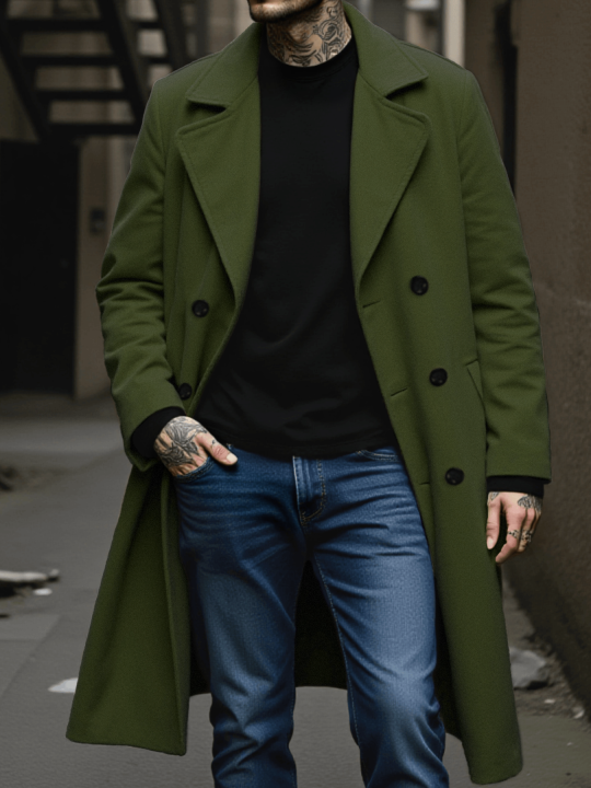 New Autumn/Winter Thickened Double-Breasted Woolen Blend Jacket Plush Lined Windproof Business Casual Urban Commute Warmth