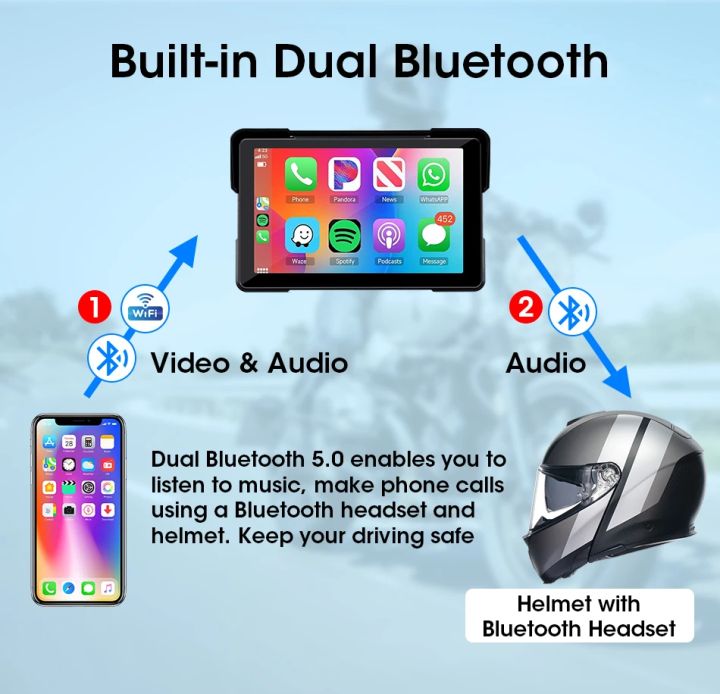 7"%20inch%20Motorcycles%20DVR%20Navigation%20GPS%20Wireless%20CarPlay%20Android%20Auto%20Portable%20Smart%20Display%20Waterproof%20IPX7%20HD%20Recording%20Camera%20-%20Image%205