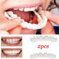 2Pcs/Set Comfort Fit  White Fake Teeth Cover Top Veneer Denture  Kit. 