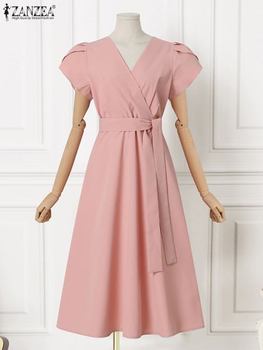 ZANZEA%20Elegant%20Summer%20Short%20Sleeve%20Dress%20Women%20Fashion%20OL%20Work%20Sundress%20Robe%20Femme%20Casual%20Solid%20A%20Line%20Vestido%20Kaftan%20Sarafans%20-%20Image%205