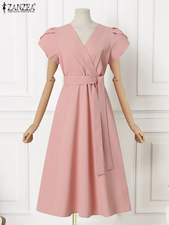 ZANZEA%20Elegant%20Summer%20Short%20Sleeve%20Dress%20Women%20Fashion%20OL%20Work%20Sundress%20Robe%20Femme%20Casual%20Solid%20A%20Line%20Vestido%20Kaftan%20Sarafans%20-%20Image%205