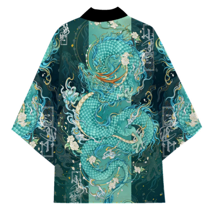 Japanese%20Traditional%20Samurai%20Kimono%20Men%20and%20Women%20Anime%20Dragon%20Pattern%20Green%20Loose%20Three-quarters%20Sleeved%20Shirt%20-%20Image%203