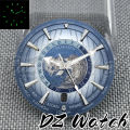 DZ 33.5mm NH35 Watch Dial Green Blue Earth Dial C3 Super Green Luminous 6 o'clock Crown Date Window fit NH35 Movement. 