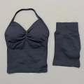HISTELLO 2 Pieces Sports Set Women Yoga Longline Strap Top Scrunch Seamless Shorts Sport Gym Set Sportswear Workout Fitness Set. 