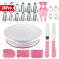 24-Piece Cake Decorating Set- Non-Slip Turntable with 12 Piping Tips,Scrapers&Tools for Professional Baking Tools Piping Nozzles.