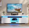 DWVO Black and White TV Stand with LED Lights and Power Outlet, Modern Entertainment Center for 55/60/65 Inch, Media Console Table TV Cabinet with Storage, Universal TV Stand for Living Room. 