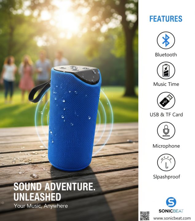 Portable Bluetooth Speaker with Extra Bass - Splashproof, USB & TF Card ...