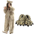 Leopard Hooded Pajamas Animal Kigurumi Unicorn Adult Onesies for Women Winter Sleepwear Flannel Pochets Overall Sets Slippers. 